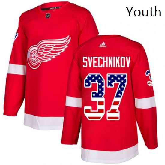 Youth Adidas Detroit Red Wings 37 Evgeny Svechnikov Authentic Red USA Flag Fashion NHL Jersey